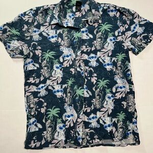 Disney LILO and Stitch Men's Tropical Print Shirt - Blue and Green